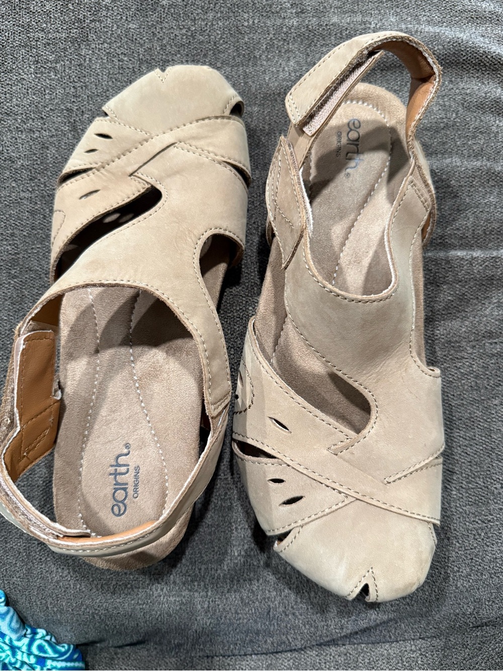 Earth Origins Beige Suede Open-Toe Slingback Sandals